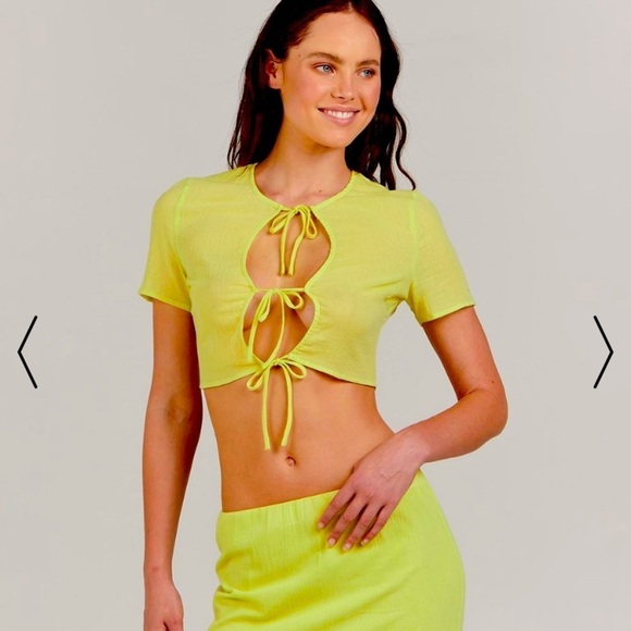 Charlie Holiday Tops - Neon zephyr Tie-Front Crop Top Charlie Sunday Nwt revolve summer boho y2k bow